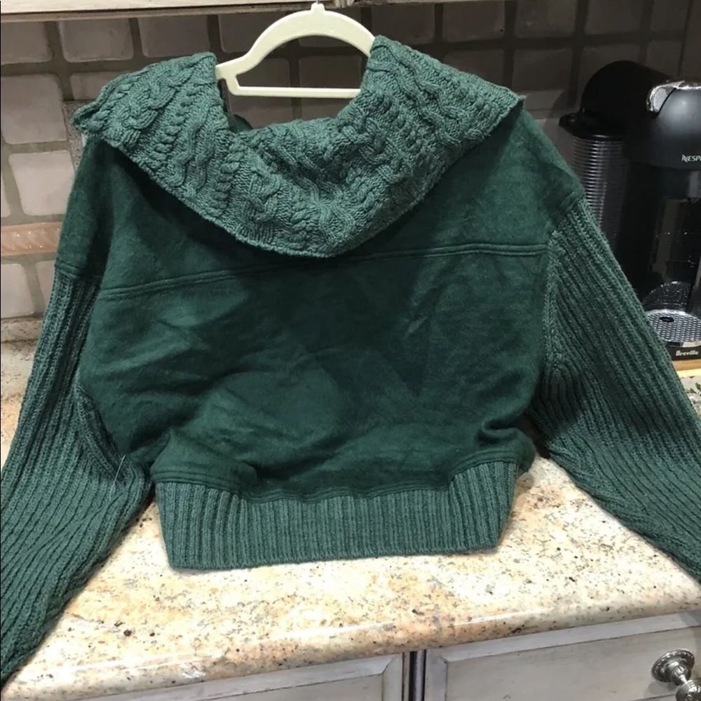 Free People Bennie Blanket Cardi Ribbed Sleeves Hemline Knit Chunky Green - Picture 8 of 8